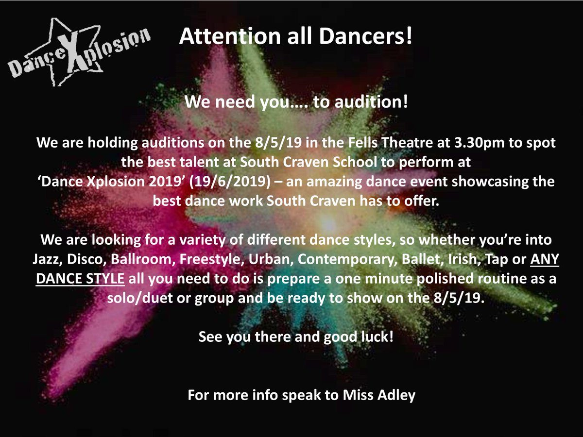 We will be holding auditions for Dance X... We will be holding auditions for Dance X...